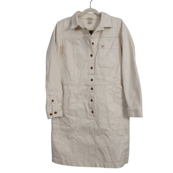 NWT Duluth Trading Co Makers Studio Dress Sz M Cream Button Front Cotton Utility - Picture 1 of 10